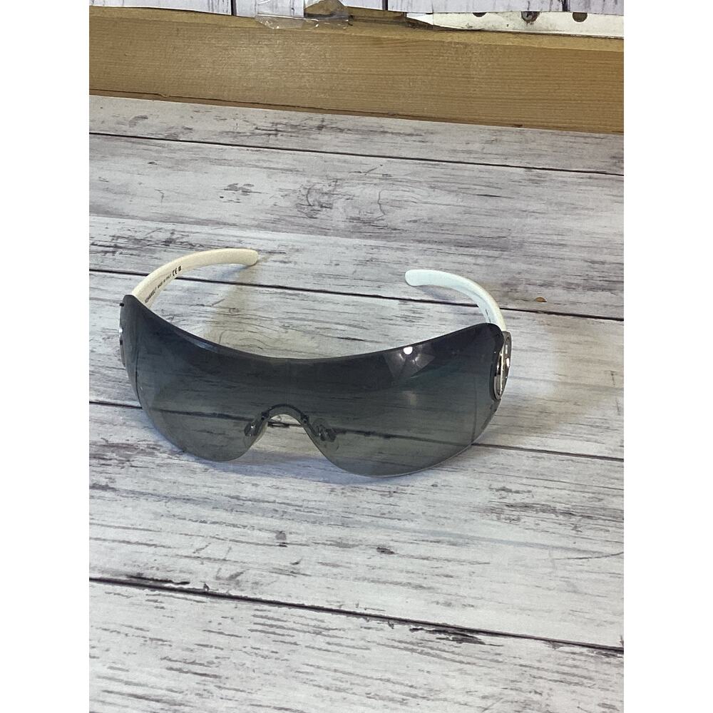 Authentic Chanel White Frame Shield Sunglasses W/… - image 1